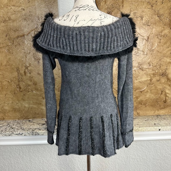 Joseph Ribkoff Alpaca Wool Blend Sweater Sz 10 Off-Shoulder Gray Black Belted - Picture 5 of 12